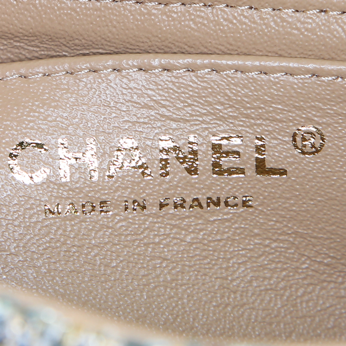 Borsa a tracolla Chanel Mini Timeless in tweed dorato rosso blu e verde - Detail D3