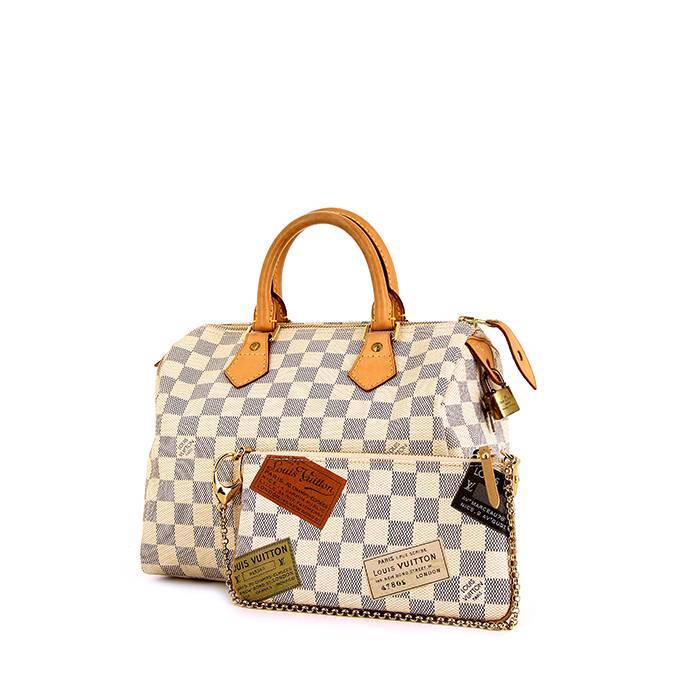 Louis Vuitton Speedy 25 Handbag in Azur Damier Canvas and Natural