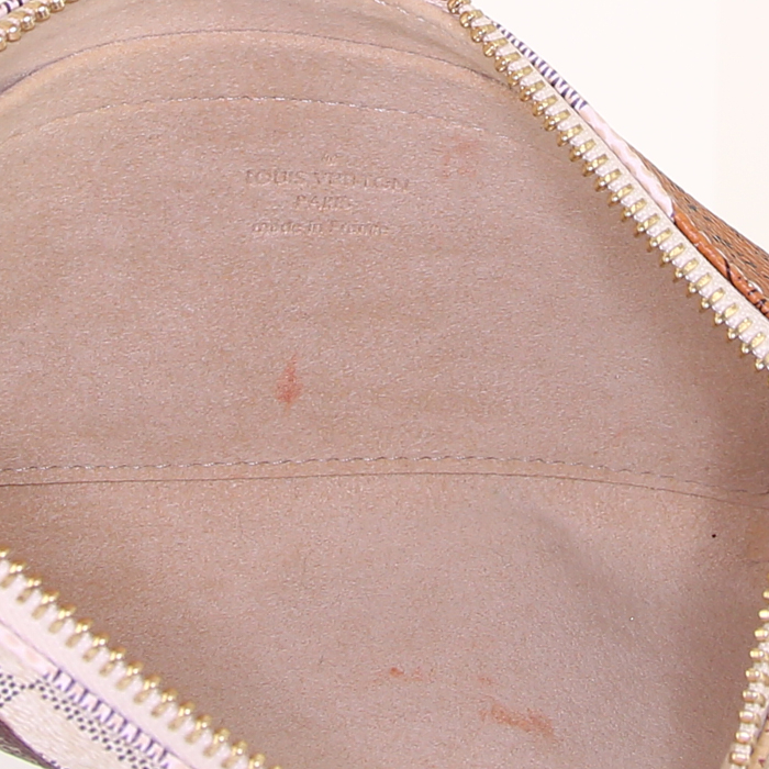 Sac à main Louis Vuitton Speedy 25 cm en toile damier azur et cuir naturel - Detail D5