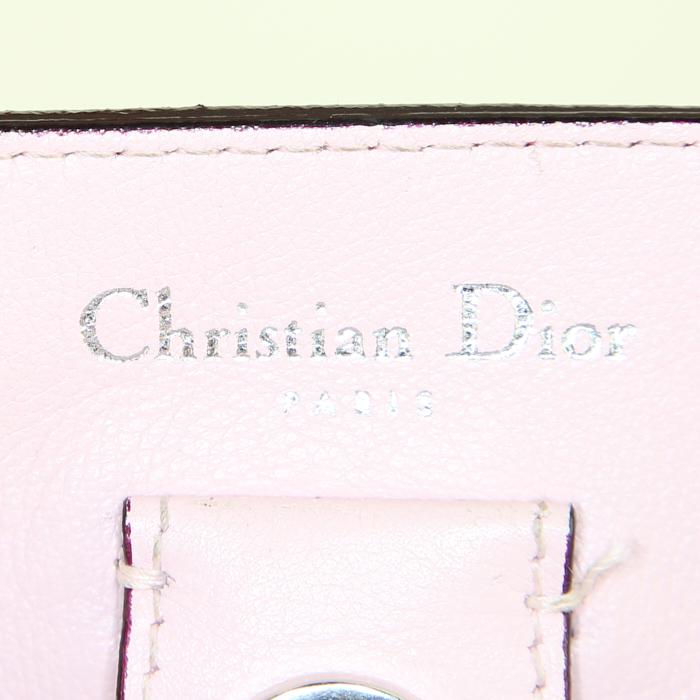Dior Diorissimo medium model shopping bag in pink grained leather - Detail D4