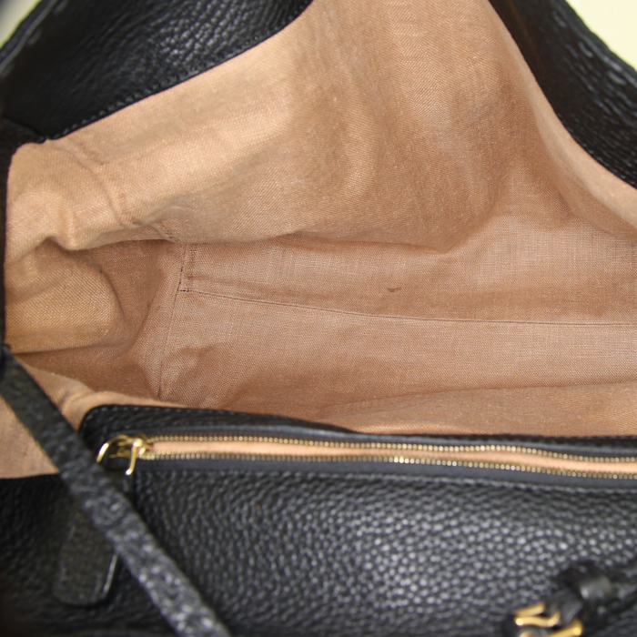 Bolso de mano Fendi Linda modelo grande en cuero granulado negro - Detail D2