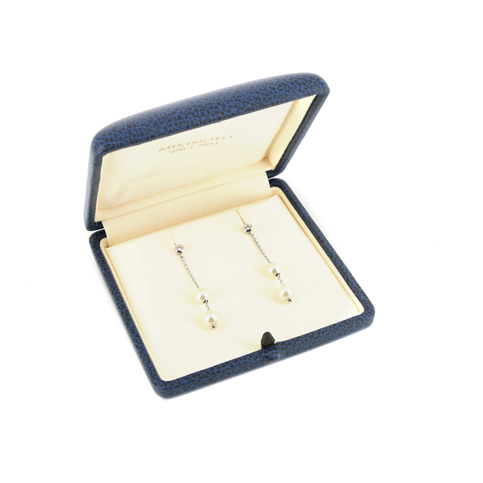 Pendientes colgantes Mikimoto en oro blanco,  perlas y diamantes - Detail D2