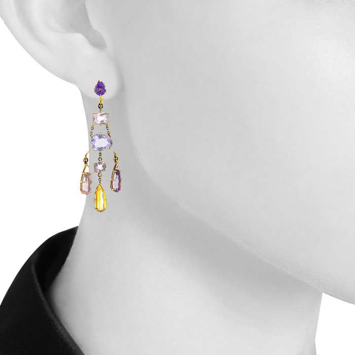 H. Stern small model pendants earrings in yellow gold,  colored stones and flèche d'amour quartz - Detail D1