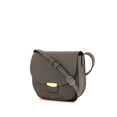 Bolso bandolera Céline Trotteur modelo mediano en cuero granulado gris