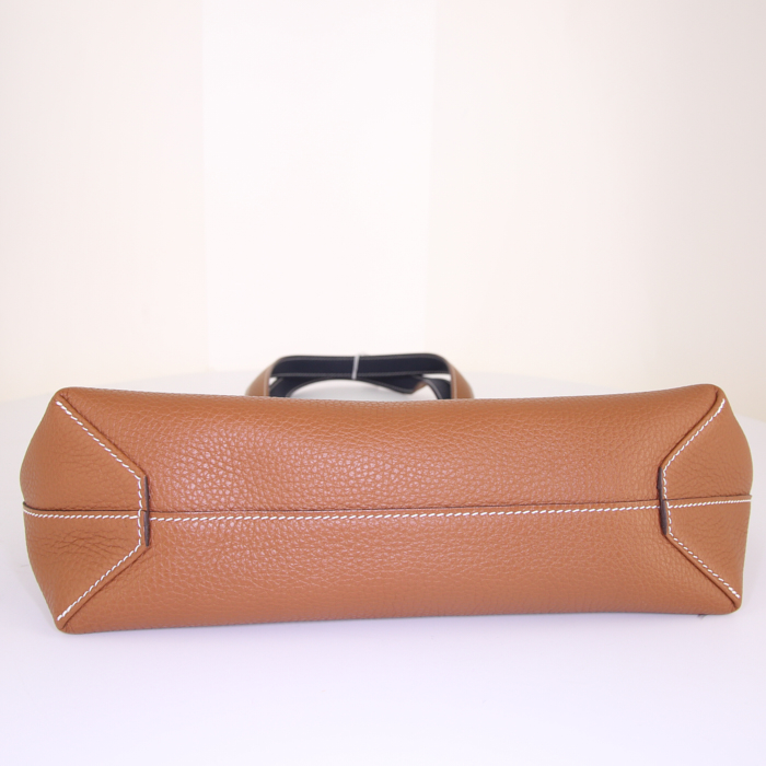 Shopping bag Hermes Double Sens in pelle togo gold e blu - Detail D4
