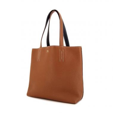 Hermes Double Sens shopping bag in gold and blue togo leather