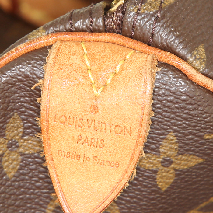 Louis Vuitton Speedy 35 handbag in brown monogram canvas and natural leather - Detail D3