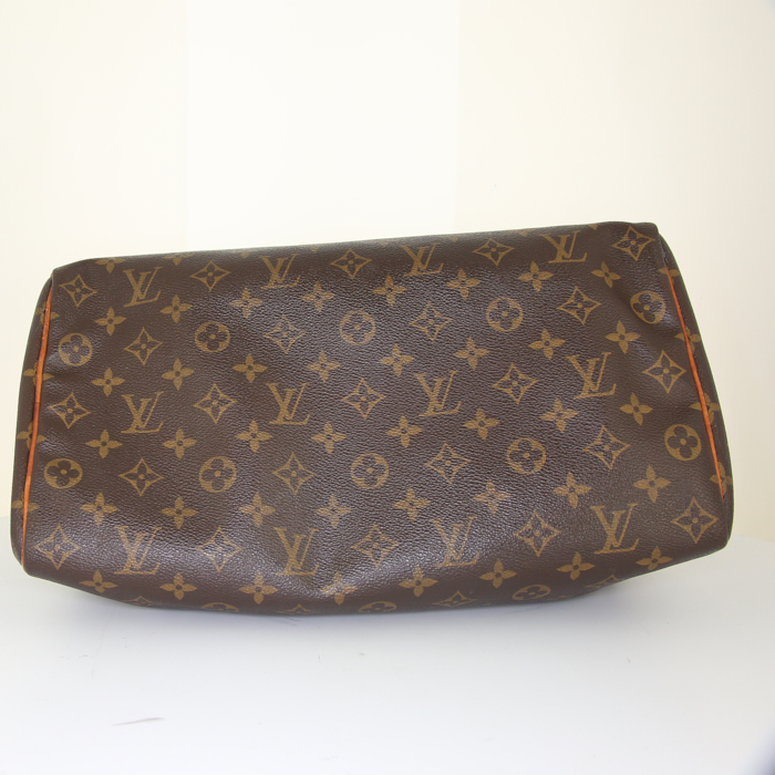 Louis Vuitton Speedy 35 handbag in brown monogram canvas and natural leather - Detail D4