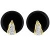Paire de clips d'oreilles à gradins Vintage en onyx,  or jaune 14 carats et diamants - 00pp thumbnail