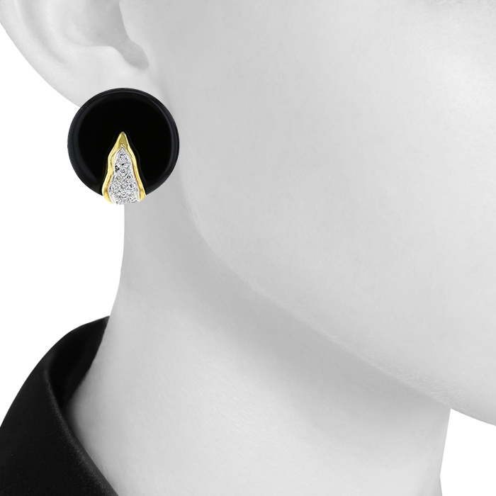 Pendientes con clip a gradas Vintage en ónix,  oro amarillo de 18 quilates y diamantes - Detail D1