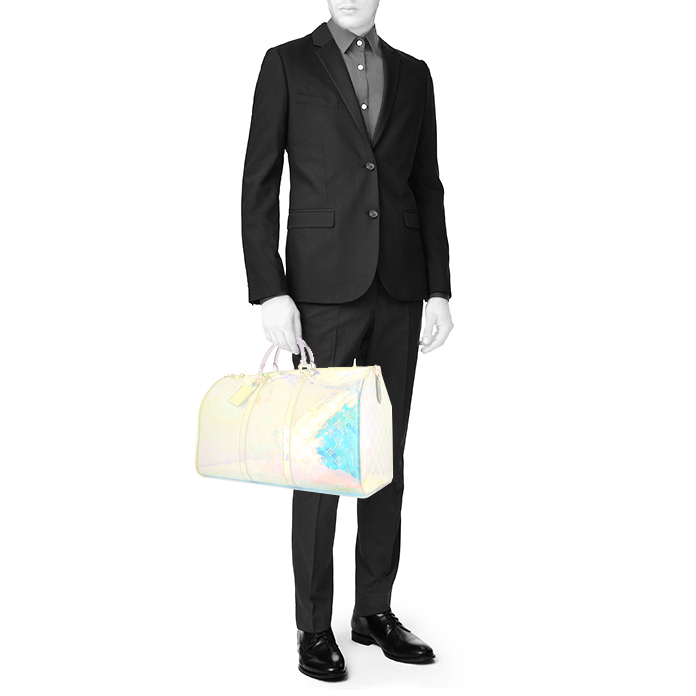 Bolsa de viaje Louis Vuitton Keepall Editions Limitées Prism en vinilo degradado y vinilo blanco - Detail D1