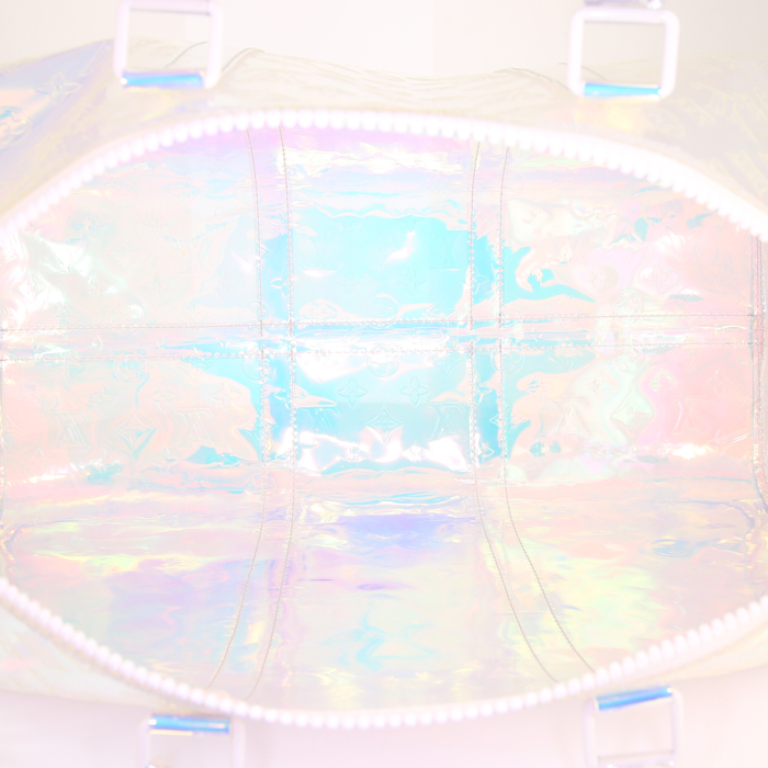 Bolsa de viaje Louis Vuitton Keepall Editions Limitées Prism en vinilo degradado y vinilo blanco - Detail D3