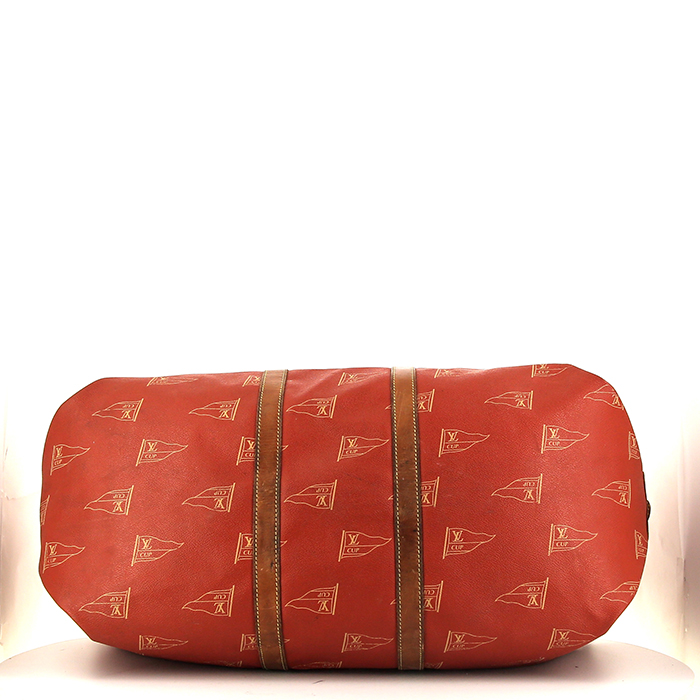 Borsa da viaggio Louis Vuitton America's Cup in tela monogram cerata rossa e pelle naturale - Detail D5