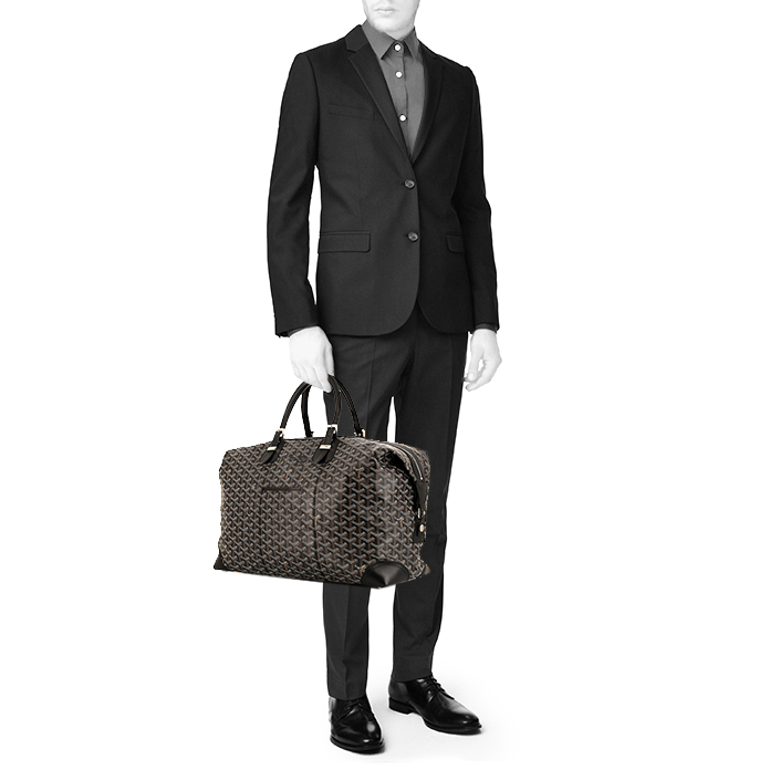 Sac de voyage Goyard Boeing 45 en toile Goyardine noire et cuir noir - Detail D1