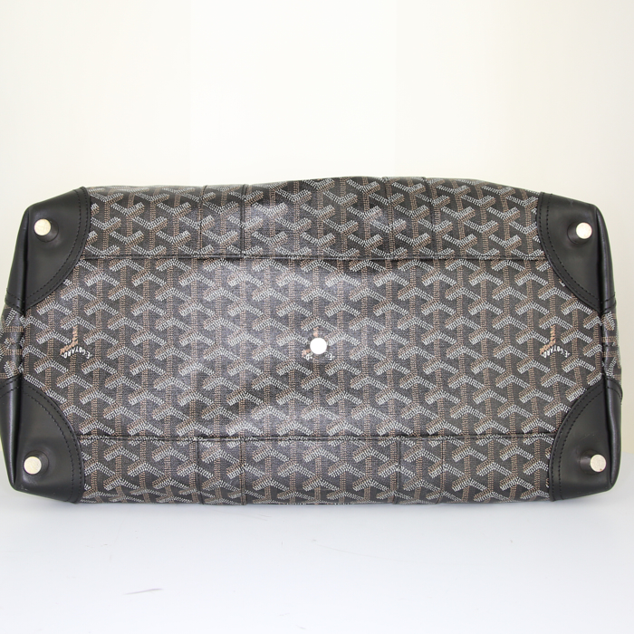 Sac de voyage Goyard Boeing 45 en toile Goyardine noire et cuir noir - Detail D4