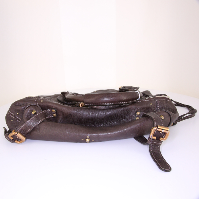 Sac cabas Chloé Paddington en cuir grainé marron - Detail D4