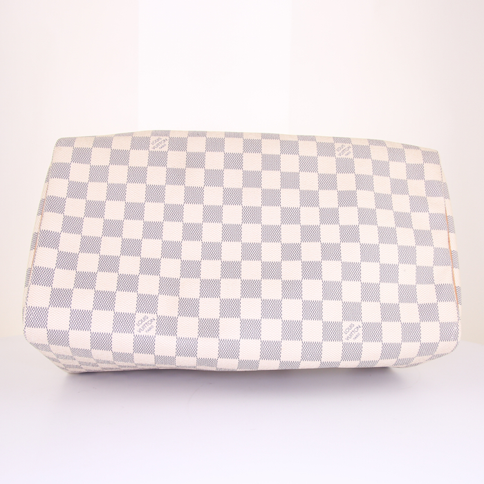 Louis Vuitton Speedy 35 handbag in azur damier canvas and natural leather - Detail D4