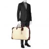 Bolsa de viaje Hermès en lona beige y cuero marrón - Detail D1 thumbnail