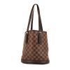 Shopping bag Louis Vuitton Bucket in tela cerata con motivo a scacchi marrone e pelle marrone - 00pp thumbnail