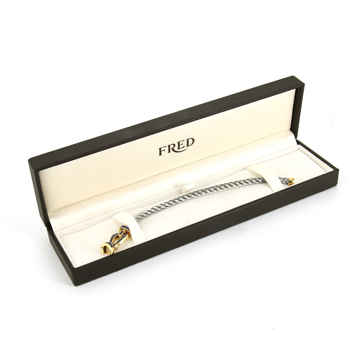 Fred Force 10 large model bracelet in yellow gold,  stainless steel and lapis-lazuli - Detail D2