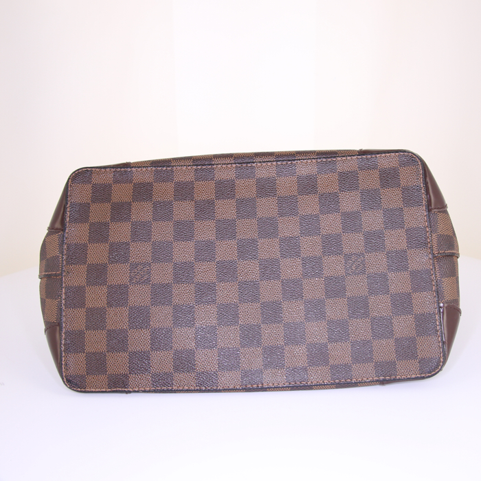 Sac porté épaule Louis Vuitton Hampstead en toile damier ébène et cuir marron-chocolat - Detail D4