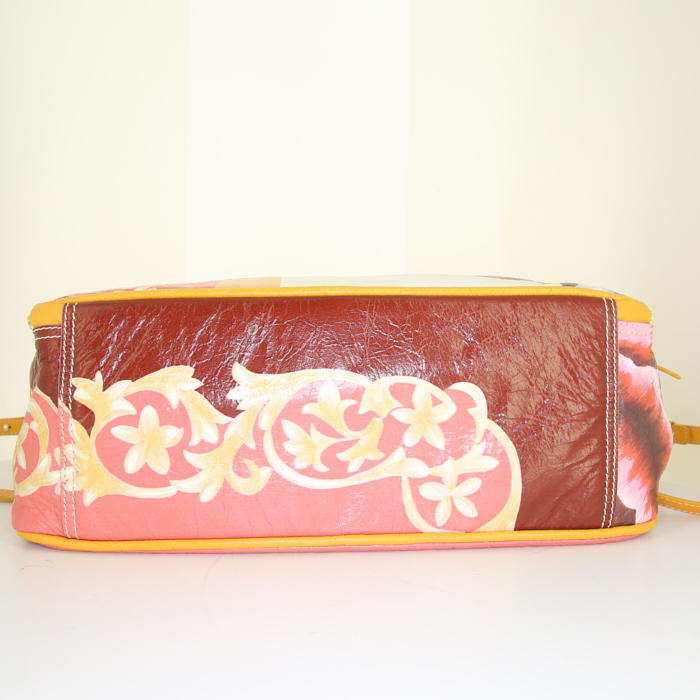 Borsa Balenciaga Blanket Square modello piccolo in pelle arancione a fiori - Detail D5