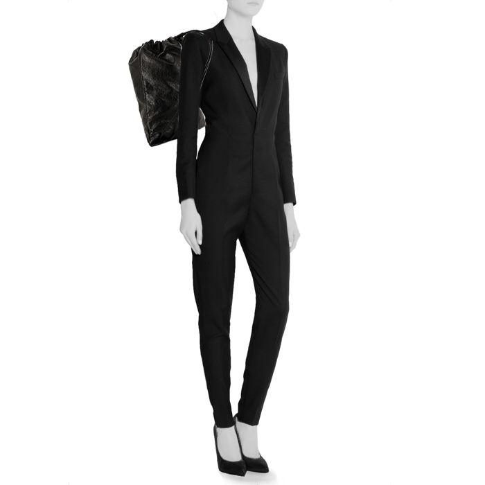 Mochila Balenciaga Drawstring en cuero negro - Detail D1