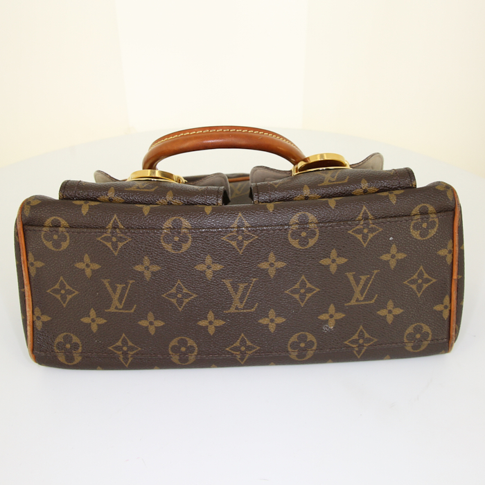 Louis Vuitton Manhattan small model handbag in brown monogram canvas and natural leather - Detail D4