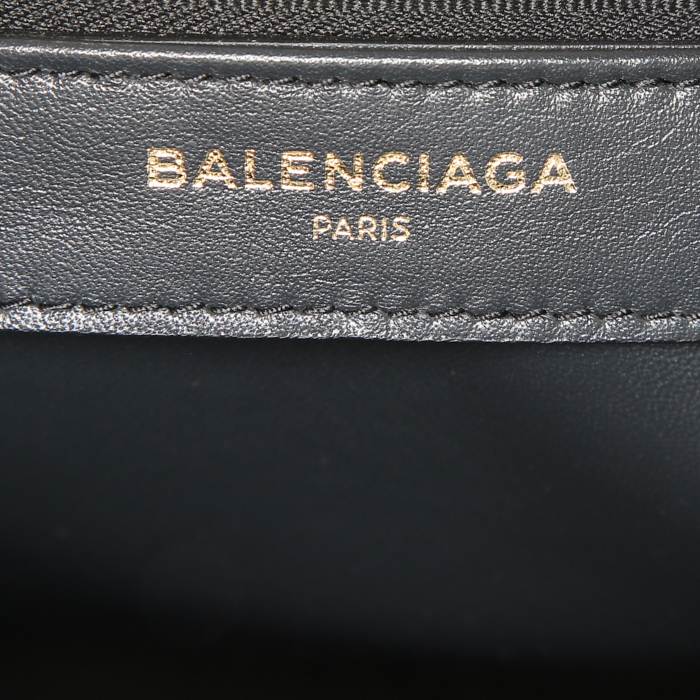 Sac cabas Balenciaga Bazar shopper en fourrure synthétique noire et cuir noir - Detail D3