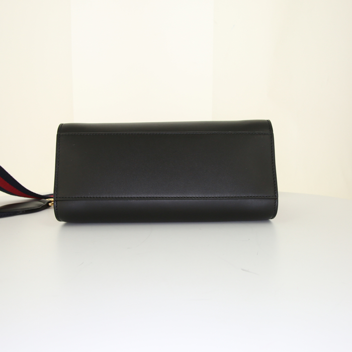 Sac bandoulière Gucci Nymphaea en cuir noir et rouge et bambou - Detail D5