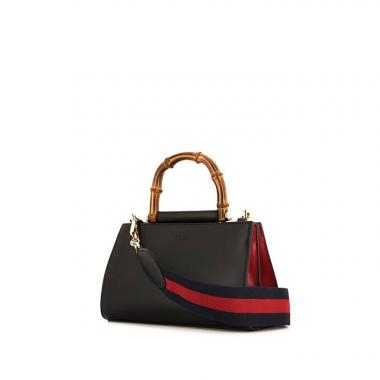 Bolso bandolera Gucci Nymphaea en cuero negro y rojo y bambú