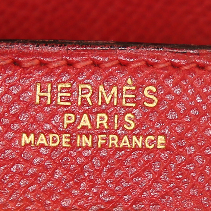 Sac à main Hermes Kelly 32 cm en cuir Courchevel rouge - Detail D4