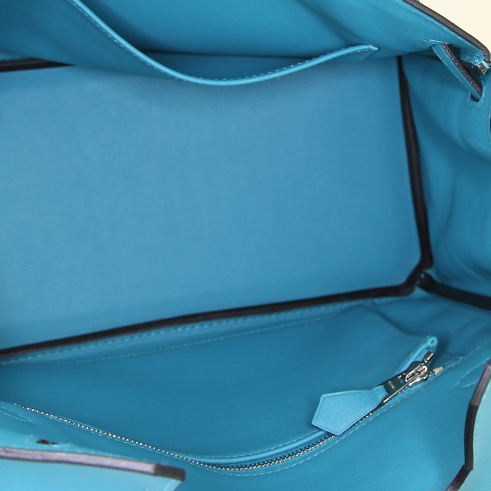 Sac à main Hermes Birkin 25 cm en cuir Swift bleu - Detail D2