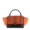 Celine Trapeze medium model handbag in orange python and black leather - 360 thumbnail