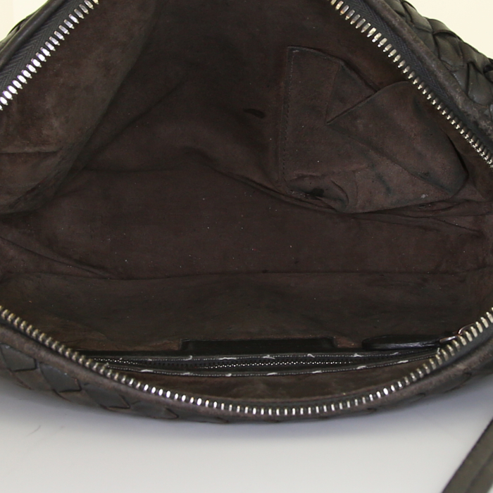 Borsa a tracolla Bottega Veneta Nodini in pelle intrecciata grigia - Detail D2