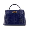 Hermes Kelly 32 cm handbag in Bleu Saphir crocodile - 360 thumbnail