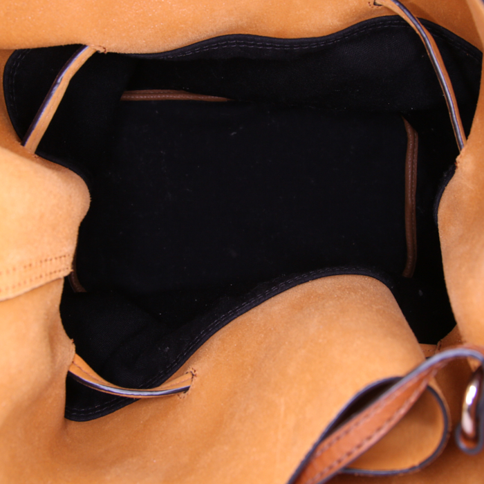 Burberry Susanna shopping bag in yellow and brown bicolor suede and beige Haymarket canvas - Detail D2