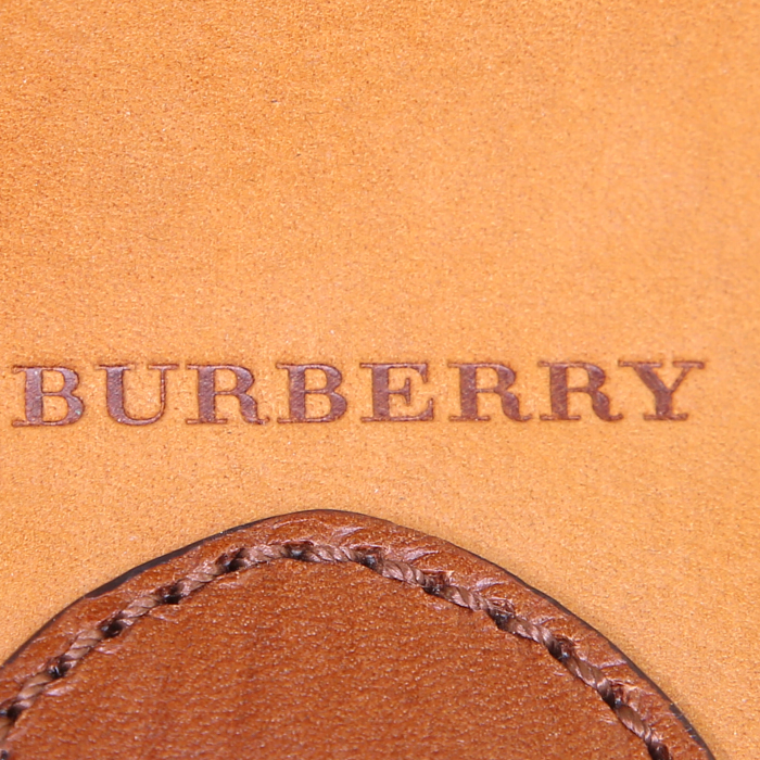 Burberry Susanna shopping bag in yellow and brown bicolor suede and beige Haymarket canvas - Detail D3