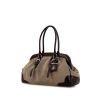 Prada Jacquard bag worn on the shoulder or carried in the hand in khaki logo canvas and dark brown leather - 00pp thumbnail