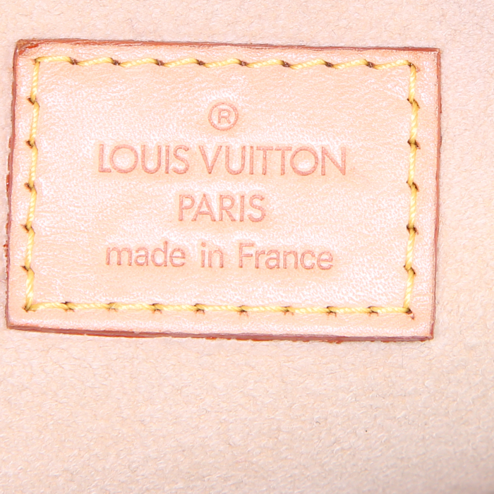 Sac à main Louis Vuitton Manhattan petit modèle en toile monogram marron et cuir naturel - Detail D3