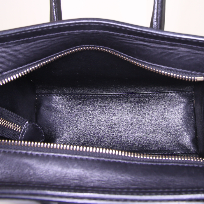 Borsa a tracolla Céline Luggage Nano in pelle nera e pitone grigio - Detail D3