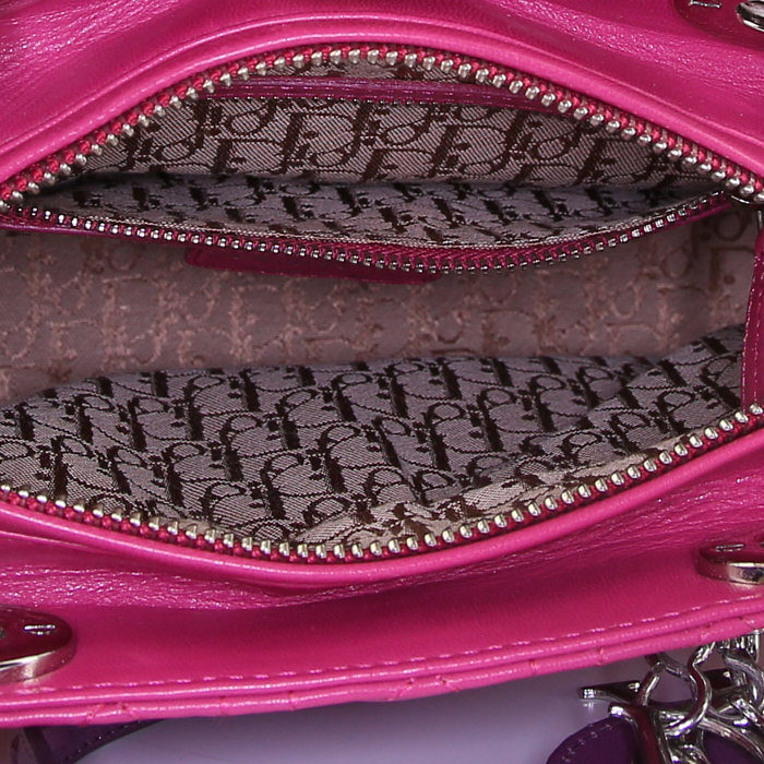 Dior Lady Dior medium model handbag in pink, orange and plum tricolor leather cannage - Detail D3