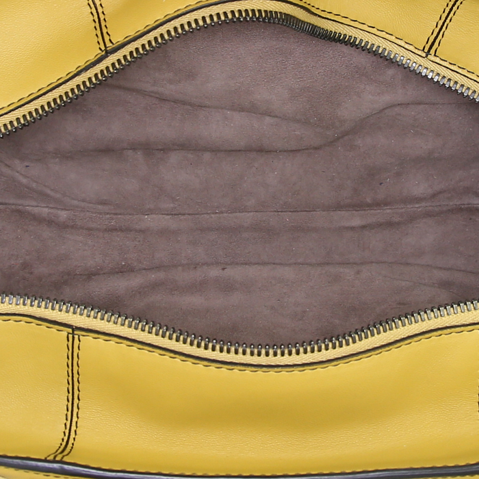 Bolso de mano Bottega Veneta Duo en cuero liso y cuero trenzado amarillo - Detail D2