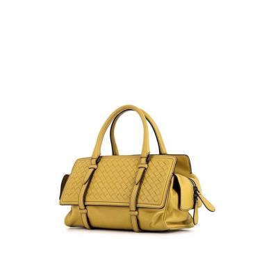 Bottega Veneta Duo handbag in smooth leather and yellow braided leather