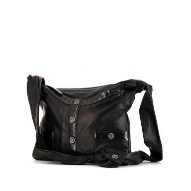 Sac bandoulière Chanel Boy-friend en cuir noir et cuir verni noir