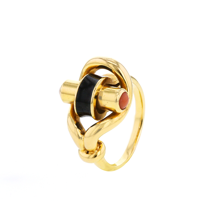 Chaumet 1970's ring in yellow gold,  enamel and coral - Detail D2