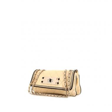 Bolso de mano Chanel Croisiére en cuero acolchado blanquecino y junco negro