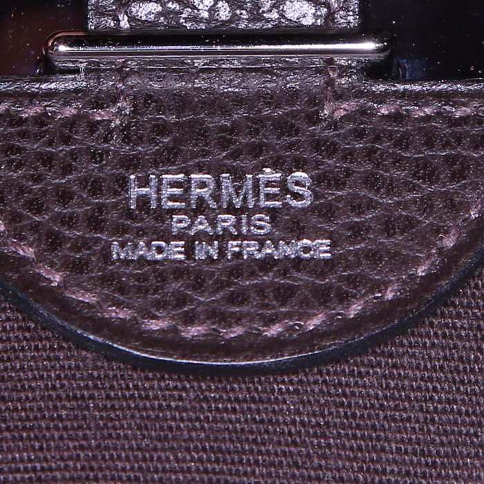 Hermes Colorado large model messenger bag in brown grained leather and brown canvas - Detail D3