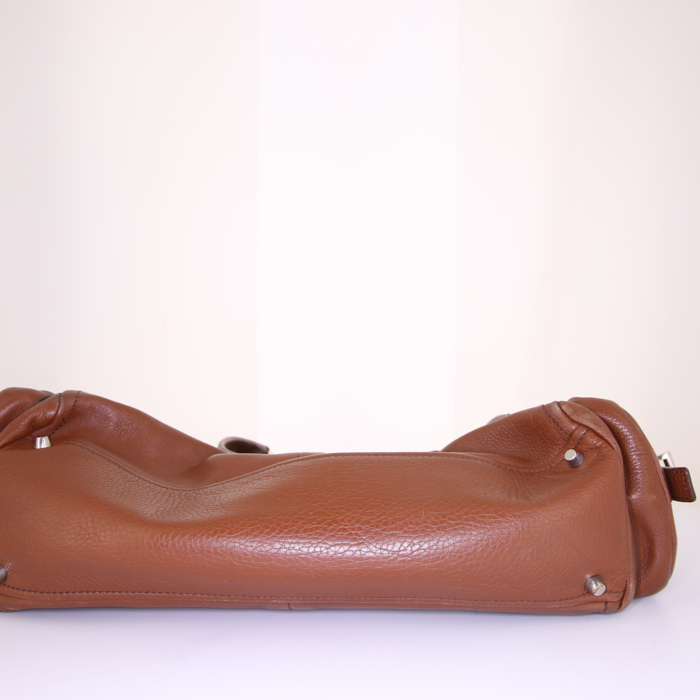 Borsa da spalla o a mano Prada in pelle marrone - Detail D4