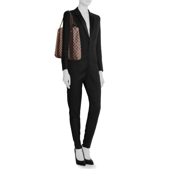 Louis Vuitton Beaubourg shopping bag in ebene damier canvas and brown canvas - Detail D1